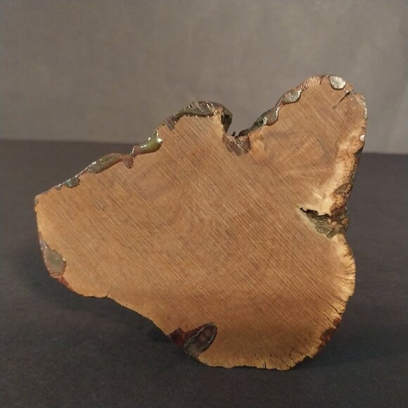 Glass Elephant Hand Blown Trunk Up Figurine Burl Wood Base Gold Ears - Picture 6 of 8